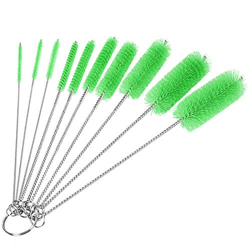 CiaraQ Bottle Cleaning Brushes, 8 Inch Nylon Tube Brush Set, Cleaner for Narrow Neck Bottles Cups with Hook, Set of 10pcs. - color: Green, size: 8.0 Inch (10pcs)