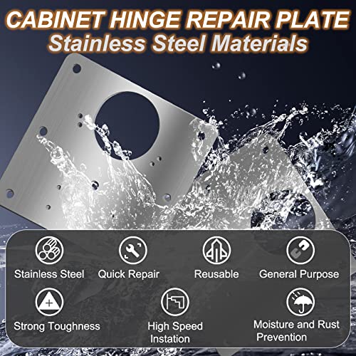 6 Pack Cabinet Door Hinge Repair Plates, Metal Cabinet Hinge Repair Replacement Kit, Cabinet Hinge Repair Brackets, Hinges Repair Fixing Plates with Screw for Kitchen Cupboard Door Locker Cabinet Door