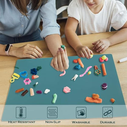 QPIX DIGITAL Extra Large Silicone Countertop Mat,Silicone Table Mat Kitchen Counter Protector Nonslip Heat Resistant Silicone Desk Mat Crafts Kids Dinner Placemat Pastry Dough Rolling Mat,Dark Green - color: 02 Dark Green, size: 27.6"L x 15.7"W