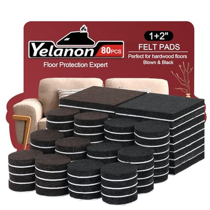 Yelanon Felt Furniture Pads for Hardwood Floors -80 Pcs Premium Felt Pads for Chair Legs, Floor Protectors for Furniture,Brown&Black - size: 80pcs Black&brown