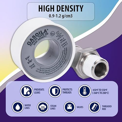 Gasoila PTFE Thread Seal Tape – Professional-Grade, 3/4 Inch x 576 Inch, High-Density Thread Tape for Plumbing, HVAC, Gas Lines, Water Pipes, and Air Compressors – Leak-Proof Seal, Non-Toxic - size: 3/4 Inch x 576 Inch Roll- 1 Pack