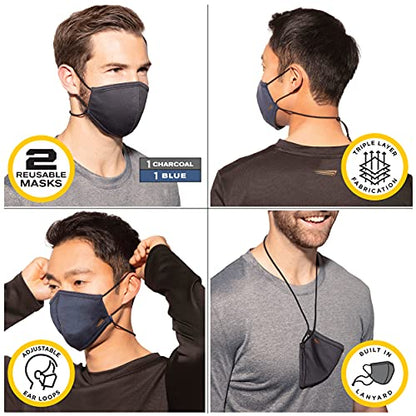 Copper Fit Unisex Never Lost Face Masks for Adults, Reusable Washable Fabric Mask, Copper Infused , 2 Pack