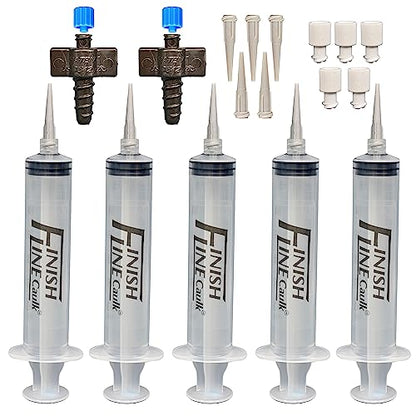 Precision Caulking Tool Kit with Storage Box & Finger Cots – Refillable Caulking Syringe Applicator with Micro-Fine Replaceable Tips for Baseboards, Trim & Small Crack Sealing - style: Finish Line Caulk Pro Syringe Applicator with Carrying Case