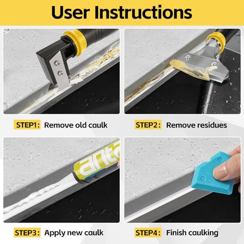 12pack Caulking Tool Kit, Multifunctional Caulk Remover Tool, Grout Removal Tool, Silicone & Grout Cleaner for Bathroom, Shower, Tile, Window, Household Caulk Kit(Yellow) - color: Yellow