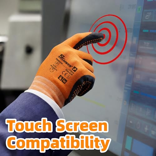 Schwer 12 Pairs Safety Work Gloves MicroFoam Nitrile Coated, Certified Level 6 Abrasion & A1 Cut Resistant Working Gloves with MicroDot Grip, Touchscreen, Used for General Work, Gardening, LT5619, L - size: Large, style: 12 Pairs