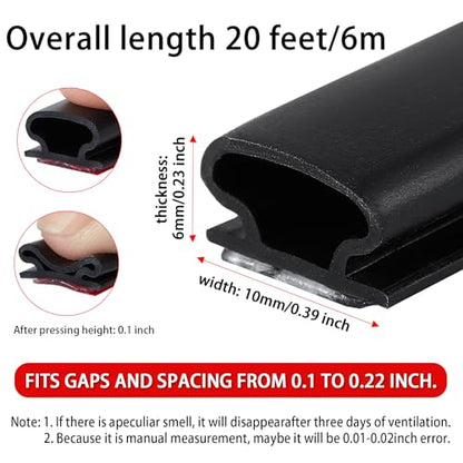 QDiShi Black Rubber D-Shape Weather Stripping Door Seal Strip 0.39x0.23 Inch, Self-Adhesive Soundproofing Gap Draft Stopper for Door Frame, Window, Noise Reduction(20FT) - color: Black
