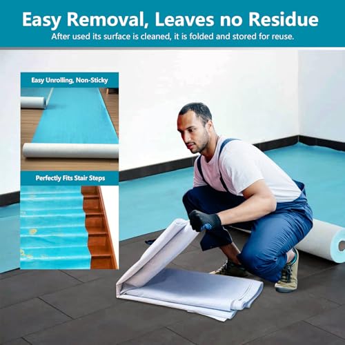 Temporary Floor Protection for Construction Projects, Floor Protection Film-Protects Hardwood, Tile, Carpet, Countertops, Bathtubs and More,Coverage of 325 SQFT (39.5''x100') - size: 39.5''x100'-Blue