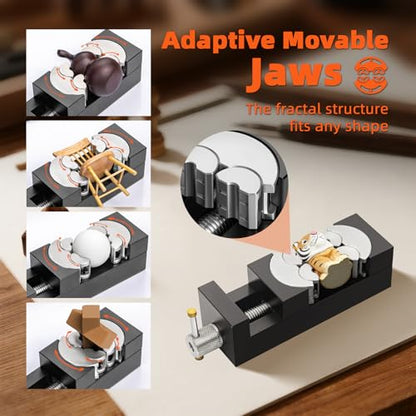 Luvan Mini Drill Press Vise, Small Bench Vise Clamp for Any Shape 2.44" Jaw Opening Self-Adjusting Smart Fractal Vise, Precision Aluminum Hobby Mini Table Clamp for DIY,Crafts,Jewelry Making,Repair - color: Mini Vise Clamp