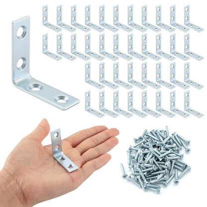 40 Pack L Bracket Corner Braces, Small Metal L Brackets for Wood, 1.5 inch Steel Joist Right Angle Brackets for Wood Shelves Chair Drawer Cabinet with Screws, Zinc Plated HOME MASTER HARDWARE - size: 1-1/2 inch Zinc-40Pack