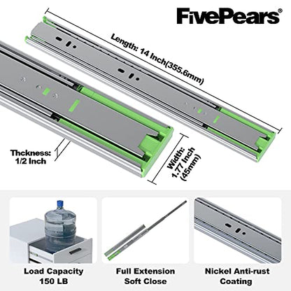 FivePears 1 Pairs 14 Inch Heavy Duty Soft Close Drawer Slides, 150 Lb Load Capacity Full Extension Ball Bearing Side Mount Drawer Runner, Rv Tool Box Kitchen Cabinet Drawer Self Closing Glide Rails - size: 14 Inch