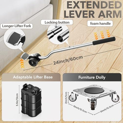Furniture Movers with 5 Wheels 360° Rotatable Universal Wheels, Furniture Lifter for Easy Moving, Heavy Duty Dolly with Carbon Steel Panel and Lock Stable Long-Term Placement Max Load 1100LBS - size: 5×5 in P