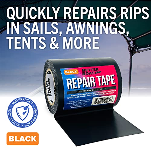 Better Boat Repair Tape for Fabric and Vinyl 30ft x 3in, Black Waterproof Patch Tape for RV Awning Canvas Tent Tarp Sail Canopy Boat Cover, Heavy Duty - color: Black