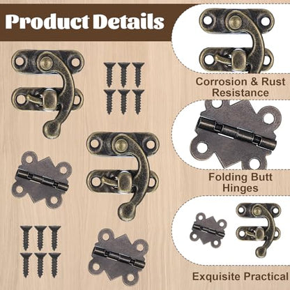 30 Sets Retro Jewelry Box Hinges, Latches and Hooks - Jewelry Box Hardware, Retro Vintage Style Hinge with Screws for Cabinet Crafts Wooden Jewelrys Boxes (Catch*10 + Hinges*20) (30)