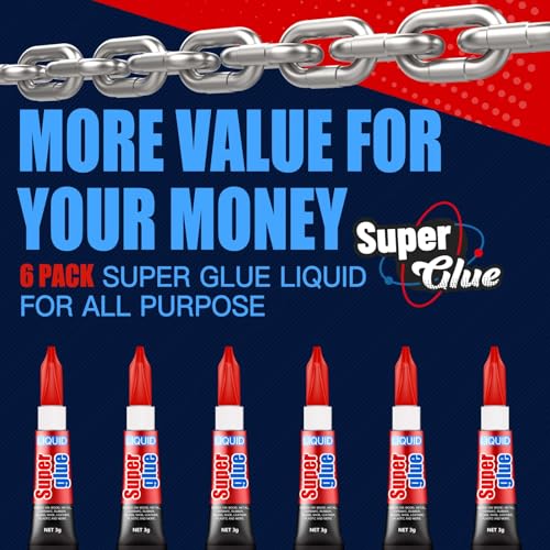 3 Gram (Pack of 6) Single Use Super Glue Liquid, Super Fast, Thin & Strong Adhesive Superglue, Cyanoacrylate Glue for Hard Plastics, DIY Craft, Ceramics, Leather, Metal Etc - size: Pack of 6, style: Liquid