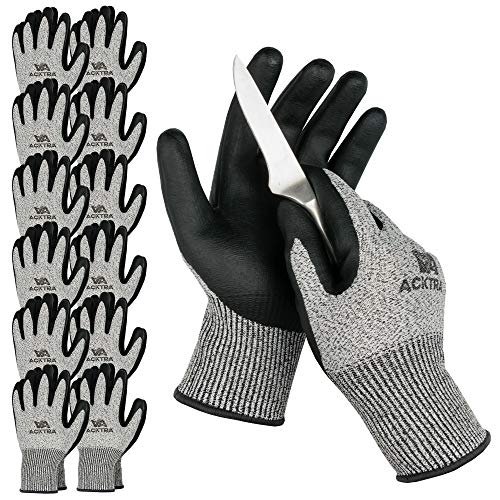 ACKTRA Level 5 Cut Resistant Safety WORK GLOVES, 12 pairs - size: X-Large (Pack of 12), style: Microfoam Coating
