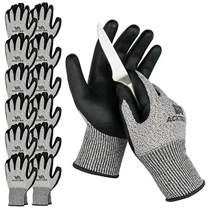 ACKTRA Level 5 Cut Resistant Safety WORK GLOVES, 12 pairs - size: X-Large (Pack of 12), style: Microfoam Coating