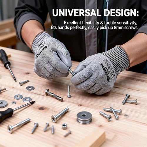 ANDANDA Cut Resistant Gloves Level 5, PU Coated Work Gloves with Power Grip for Dry & Slightly Oily Environment, Garden, - size: Medium