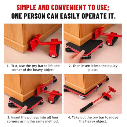 2026 Upgraded Furniture Sliders Lift Mover Tool Set, Heavy Duty 880lbs Appliance Dolly Lifter Tool for Men with 360 Degree Swivel Wheels & Adjustable Height Lever for Sofa Bed Appliance Moving Gliders