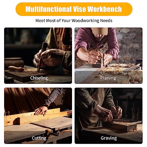 Hard Wood Workbench Quick Release Woodworking, Wood Bench Vises Kit，Quick Release Desktop Woodworking Woodworking Vise Portable Smart Vice with 4 Bench Dogs and 2 Clips