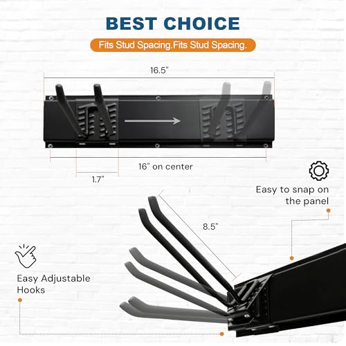 Garage Tool Organizer Wall Mount 80 Inch, Heavy Duty Tool Rack with 5 Racks & 10 Adjustable Hooks, Wall Mounted Garden Tool Storage for Garage, Shed, Holds Shovels, Brooms & Power Tools - size: 10 Hooks