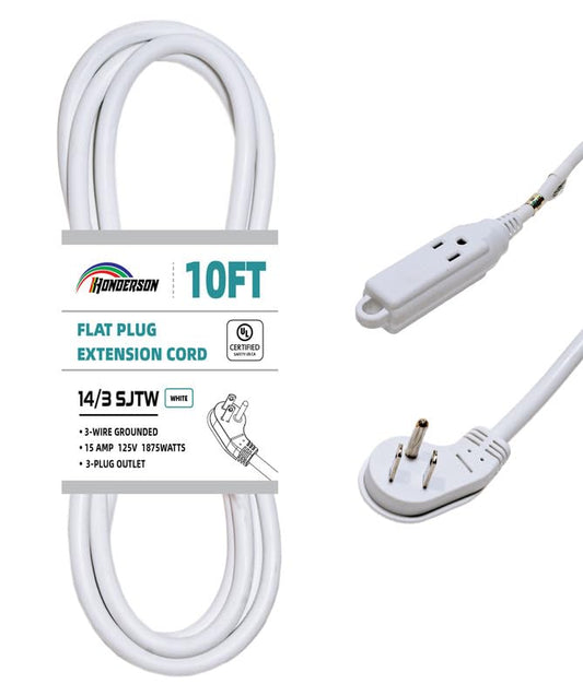 3-Outlets Flat Plug Indoor Extension Cord Outlet Extender, UL Certified, 14 Gauge 10FT White 3 Prong Heavy Duty, 14/3 SJTW 15A Power Strip - color: White, size: 10FT, style: 14/3