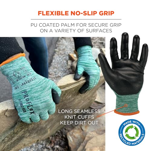 Ergodyne ProFlex 7002-ECO Work Glove, Recycled PU Coated Palms Gloves, Post Consumer Materials, 15 gauge, 12-Pack - size: X-Small 12-Pack