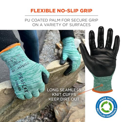 Ergodyne ProFlex 7002-ECO Work Glove, Recycled PU Coated Palms Gloves, Post Consumer Materials, 15 gauge, 12-Pack - size: X-Small 12-Pack
