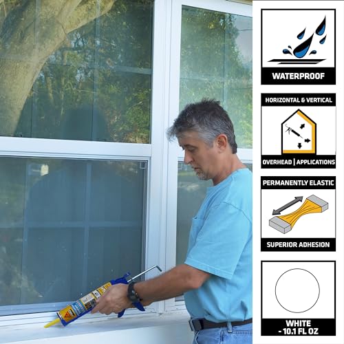 SIKA Sikaflex Construction Sealant - White, All-Purpose Polyurethane for Joints 1/2" or Smaller - 10.1 fl. oz - Weatherproof, High Elasticity, Paintable, Strong Adhesion - color: White