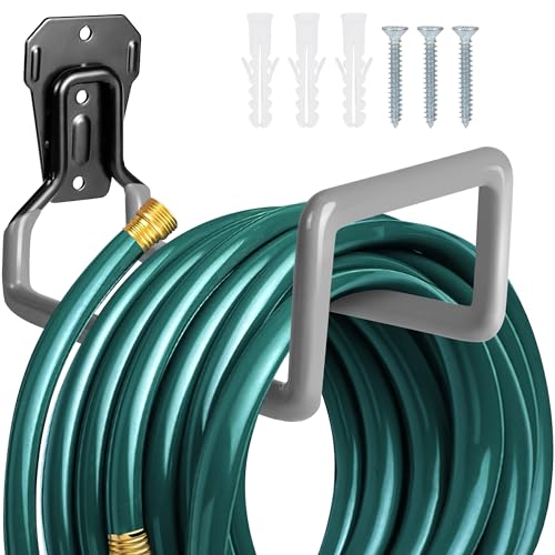 PeoMev 2PCS Water Hose Holder Wall Mount - Metal Hose Hanger Garden Hose Rack Heavy Duty Hose Storage for Outside Water Hose - color: 2pc Gray