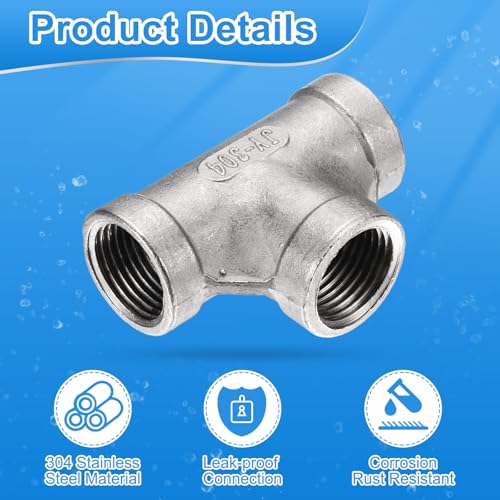 uxcell 4 Pcs 304 Stainless Steel Tee Pipe Fittings G3/8" Female Tee Adapter 3 Way t Shaped Cast Pipe Fitting Connector with Seal Tape for Plumbing Drainage Pipes Heating Systems - size: G3/8"