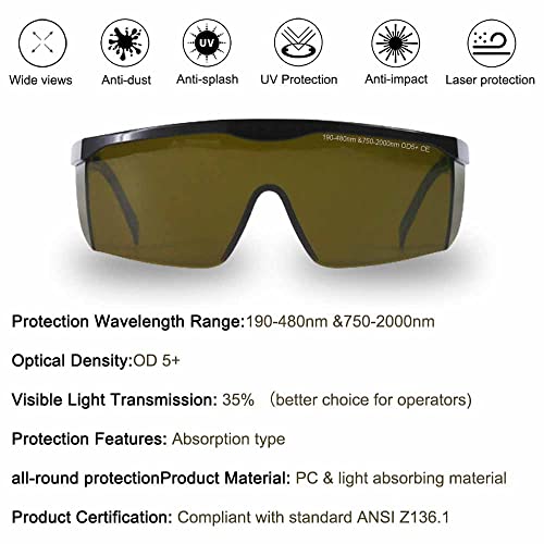 Laser Safety Glasses Eye Protection, OD 5+190nm-480nm &750nm-2000nm Wavelength IPL Laser Glasses Eye Protection, Infrared Light for Laser Engraving Safety Goggles with Adjustable Temples - color: Green