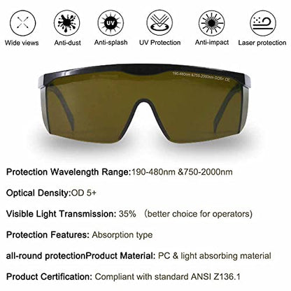 Laser Safety Glasses Eye Protection, OD 5+190nm-480nm &750nm-2000nm Wavelength IPL Laser Glasses Eye Protection, Infrared Light for Laser Engraving Safety Goggles with Adjustable Temples - color: Green