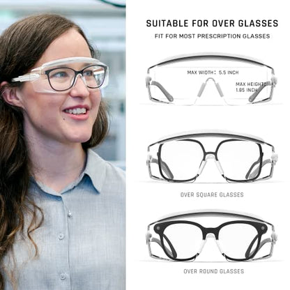 Anti Fog Safety Glasses Safety Goggles Over Glasses Protective Glasses with Anti Scratch Lenses Adjustable - color: White