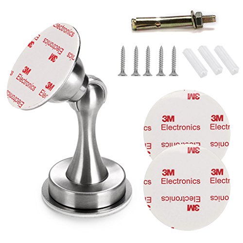 Sumnacon Magnetic Door Stopper, Heavy Duty Stainless Steel Door Stop Holder Come with 3M Double-Sided Adhesive Tape & Hardware Screws,Install with Adhesive Tape Or Screws On Floor Wall (Silver) - color: Silver