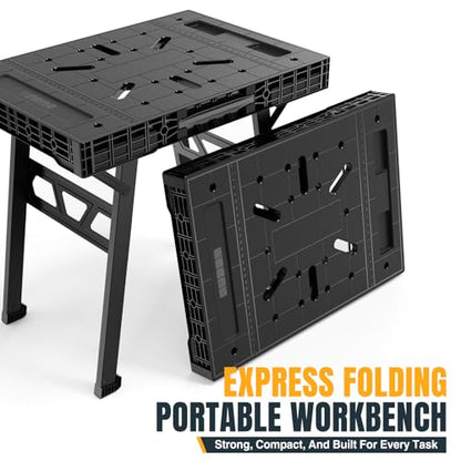 Express Folding Worktable, Easy Setup Portable Folding Workbench, 34" W x 24" D Lightweight Versatile Worktable with 1650 Lbs Load Capacity Work Benches for DIY Home Improvements Professional Worksite