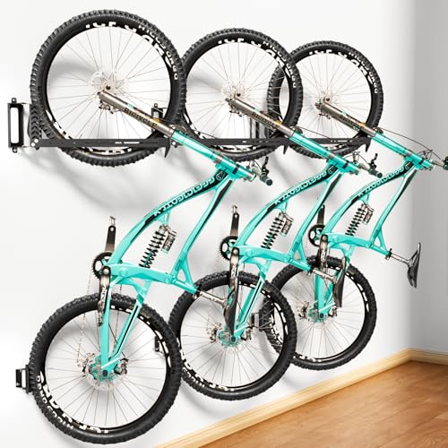 3-Pack Swivel Bike Rack Wall Mount, Bike Hangers for Garage, Space-Saving Vertical Bike Holder, Holds up to 77 lbs, Bicycle Wall Hanger Storage, No Heavy Lifting Required Indoor Hanging Bike Rack - color: Black, size: 3 Pack