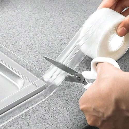 1 Roll Caulk Tape Self Adhesive Waterproof, Transparent Kitchen and Wall Sealing Tape, Bathroom Sealant Strip for Toilet, Bath Tub, Sink, Shower (Clear,1.5" x10.5Ft) - color: Clear