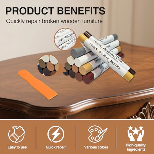 Wood Filler Sticks,12colors Wood Wax Crayons for Repairing Scratches, Scuffs, Cracks, and Nail Holes on Wood Furniture, Floors, Cabinets, Tables, and Doors