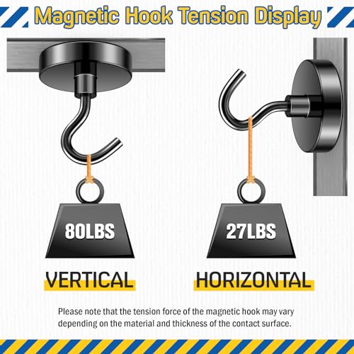 FINDMAG Black Magnetic Hooks, 80lbs Strong Cruise Magnets, Neodymium Magnets with Hooks Heavy Duty, N52 Magnetic Hooks for Cruise Cabins, Travel, Kitchen, Fridge, Camper, Tool, Garage, Pack of 6 - color: Black, size: 6pack 85lbs+