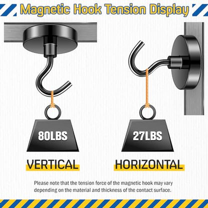 FINDMAG Black Magnetic Hooks, 80lbs Strong Cruise Magnets, Neodymium Magnets with Hooks Heavy Duty, N52 Magnetic Hooks for Cruise Cabins, Travel, Kitchen, Fridge, Camper, Tool, Garage, Pack of 6 - color: Black, size: 6pack 85lbs+
