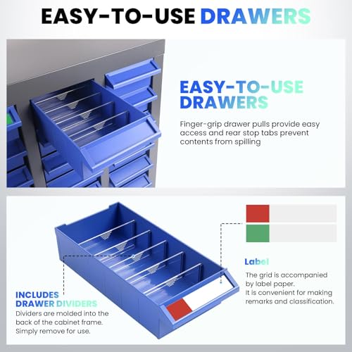 100 Drawers Industrial Nut and Bolt Organizer, Parts Cabinet with 500 Dividers & 200 Label Slots, ABS Drawers Multi-Use Bolt Bins Hardware Organizer System for Workshop, Warehouse and Office - style: 100 Drawers