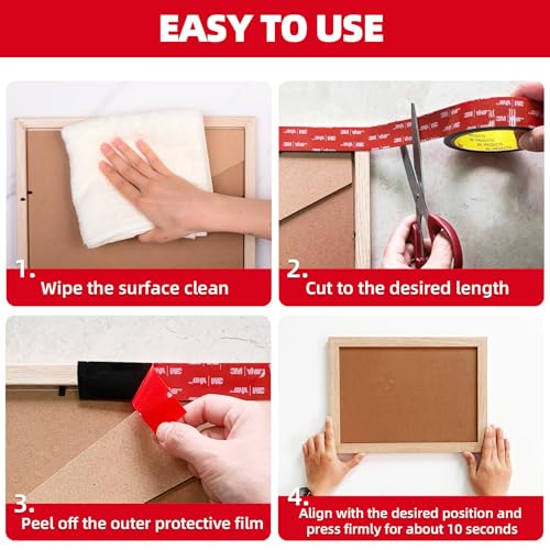 3M Double Sided Tape Heavy Duty 1in x 10ft, Heavy Duty Removable Mounting Tape, Adhesive Strips Double Sided Mounting Tape, Strong Foam Tape for Walls Picture Hanging Poster, Car, LED Strip Light - size: 1in x 10ft