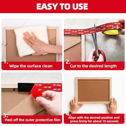 3M Double Sided Tape Heavy Duty 1in x 10ft, Heavy Duty Removable Mounting Tape, Adhesive Strips Double Sided Mounting Tape, Strong Foam Tape for Walls Picture Hanging Poster, Car, LED Strip Light - size: 1in x 10ft