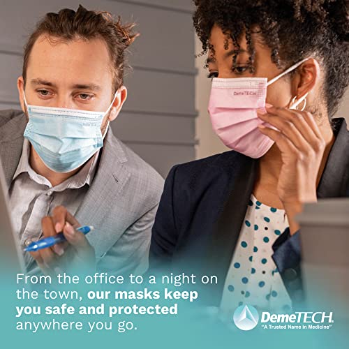 DEMETECH ASTM Level 3 Protective 3-Layer Face Mask, Ear-Loop Style, Adult Mask - color: Pink - 50 Pack
