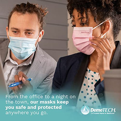 DEMETECH ASTM Level 3 Protective 3-Layer Face Mask, Ear-Loop Style, Adult Mask - color: Pink - 50 Pack