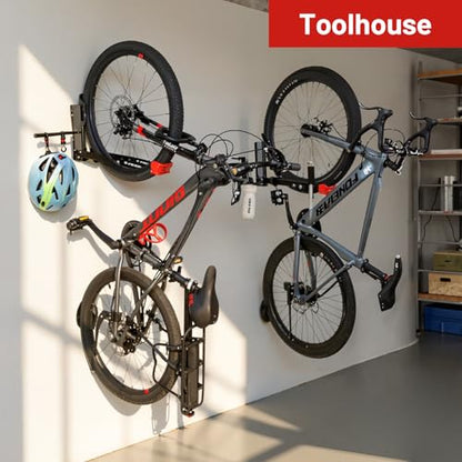 Bike Wall Mount Rack Adjustable & Foldable Garage Bike Rack with Swivel Design & 2 Storage Hooks, Fits 20"-29" Bikes, Holds Up to 77 lbs, Easy Install & Space-Saving Bike Storage 2 Pack - style: Type A：2 Pack