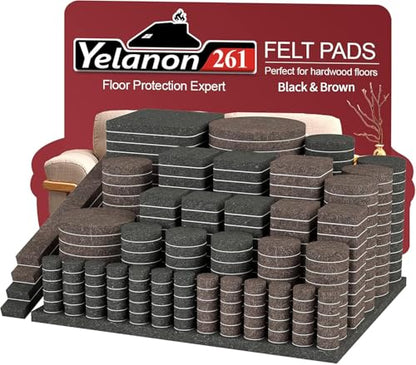Yelanon Felt Furniture Pads for Hardwood Floors -261 Pcs Premium Floor Protectors for Furniture, Felt Pads for Chair Legs, Black & Brown - size: 261 pcs Black & Brown