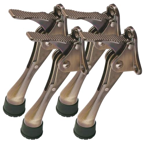 One Touch Kickdown Door Stopper, Door Holder, Heavy Duty Door Stops, Bottom of Door, Height-Adjustable Rubber Tips by HASHI (Antique Bronze, 4 inch x 4pack) - color: Antique Bronze, size: 4 Inch X 4pack