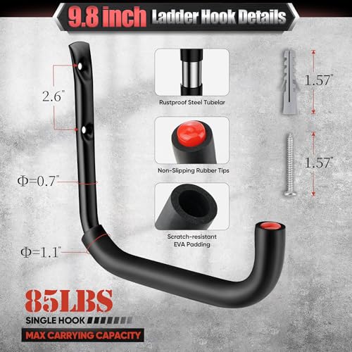 Nacial 12 Pack Garage Hooks Heavy Duty, 15" & 9.8" & 3.5" Kayak Storage Hook with EVA Pads, 100LBS Capacity Garage Hooks for Hanging Bikes, Kayak Folding Chairs and Hanging Ladders - size: 12