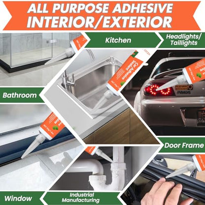 RTV Silicone Sealant Adhesive, 100% Waterproof Silicone Caulk, Strong Adhesion, Shrink & Crack Resistant, All-Purpose Caulk for Car, Kitchen, Bathroom, Window & Door Sealing – 1.8 Fl. Oz (Clear) - color: Clear